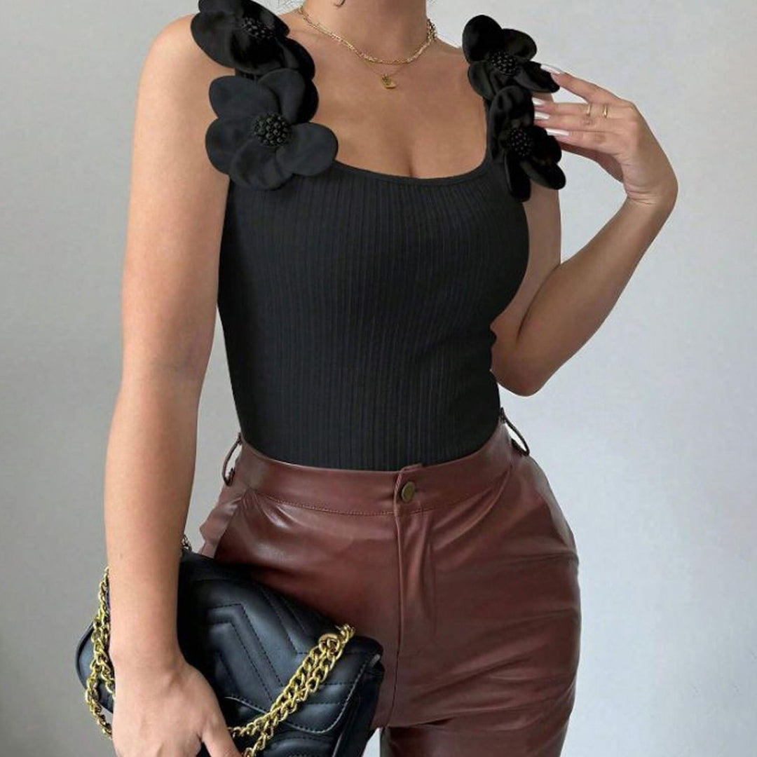 Womens Floral Tank Top Ribbed Knit Summer Sleeveless 3D Flower Top Slim Fit for Vacation Dating Holiday fine