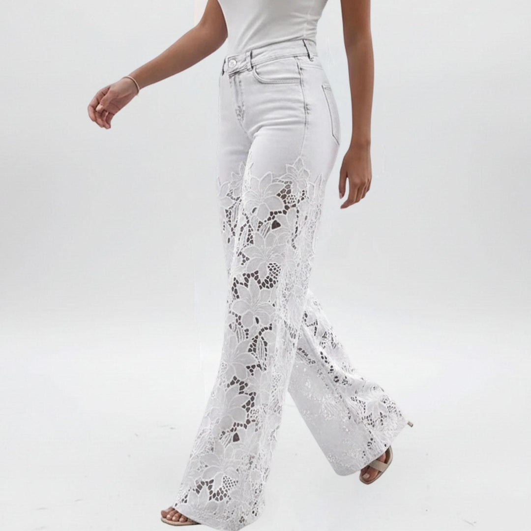 Lace Jeans for Women Hollow Lace Spliced High Waisted Fashion Jeans Loose Fit Denim Pants for Daily Wear exceptional