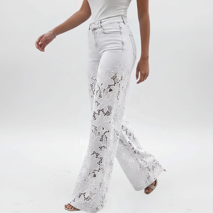 Lace Jeans for Women Hollow Lace Spliced High Waisted Fashion Jeans Loose Fit Denim Pants for Daily Wear exceptional