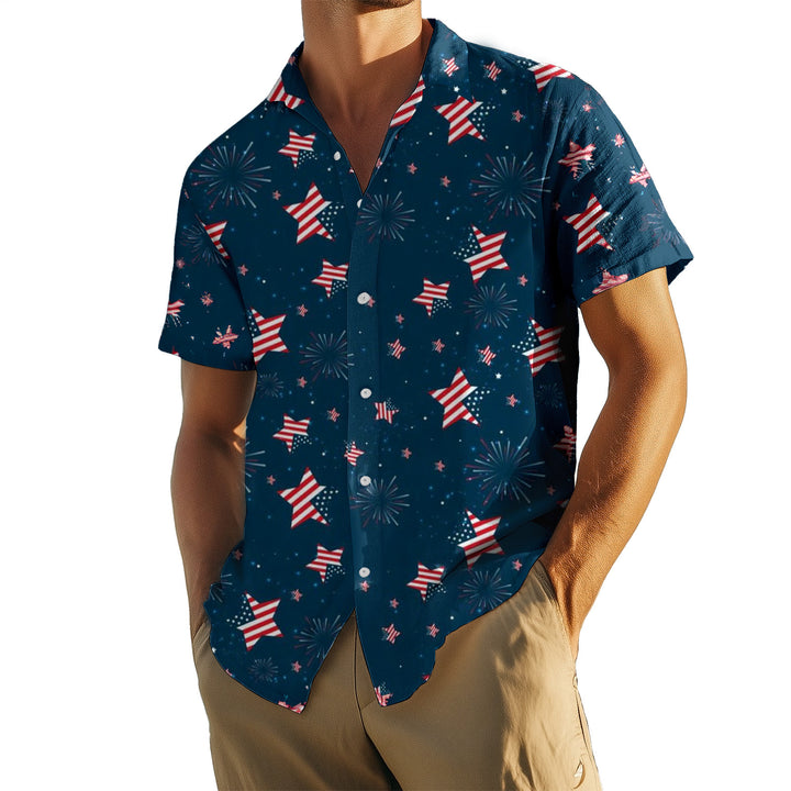 Mens Patriotic Button Down Shirts American Flag Short Sleeve Casual Button Up Hawaiian Shirts for Vacation polite