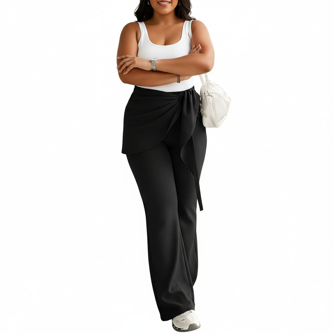 Womens Flare Leggings High Waist Skirted Yoga Leggings Casual Fake Two Piece Tie Front Pants for Fitness kindly