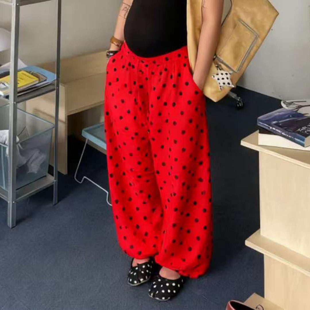 Baggy Wide Leg Pants for Women Dot Print Elastic Waist Wide Leg Palazzo Pants with Pockets for Daily Wear sturdy