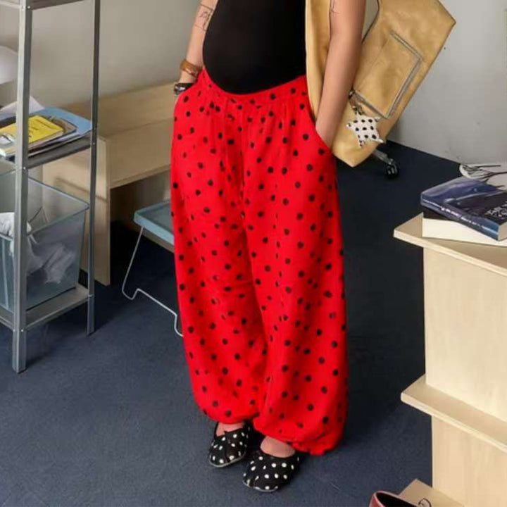 Baggy Wide Leg Pants for Women Dot Print Elastic Waist Wide Leg Palazzo Pants with Pockets for Daily Wear sturdy
