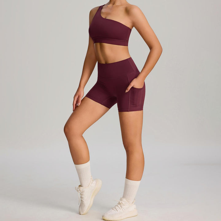 Bra and Shorts Workout Set High Waisted Seamless Off Shoulder Sports Bra and Shorts Lounge Set for Running favorable