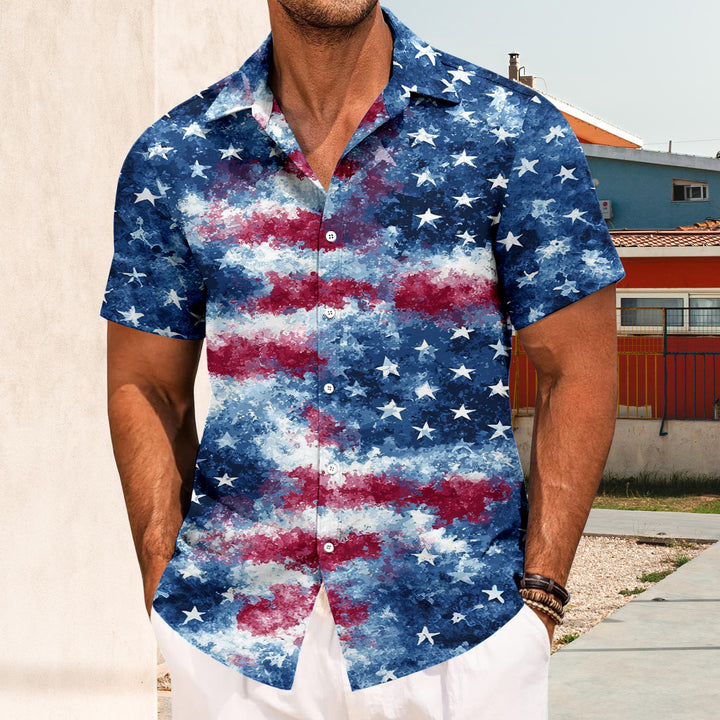 Mens Patriotic Button Down Shirts American Flag Short Sleeve Casual Button Up Hawaiian Shirts for Vacation polite