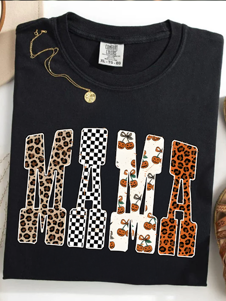 Mama Pumpkin Leopard Retro T-shirt