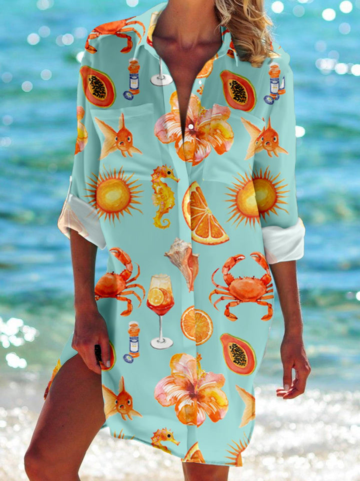 Crawfish Season Long Sleeve Beach Shirt Dress