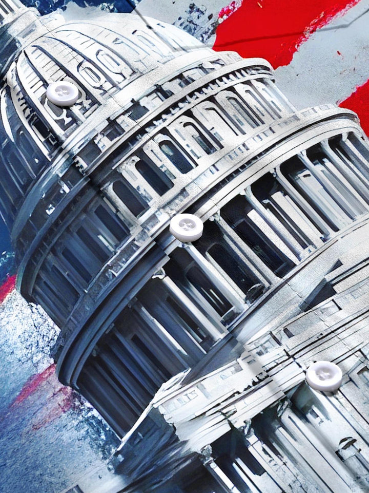 Capitol Building USA Flag Independence Day Men's Pocket Short Sleeve Shirts