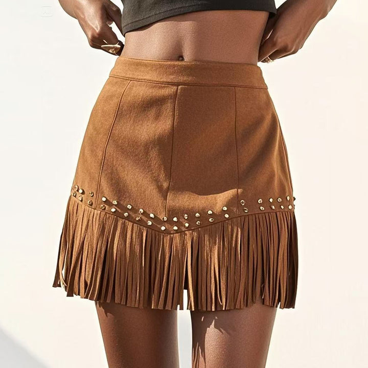 Fringe Skirt with Rivets Cowgirl Country Concert High Waist Fringe Mini Skirt for Dance Club Dates Travel ordinary