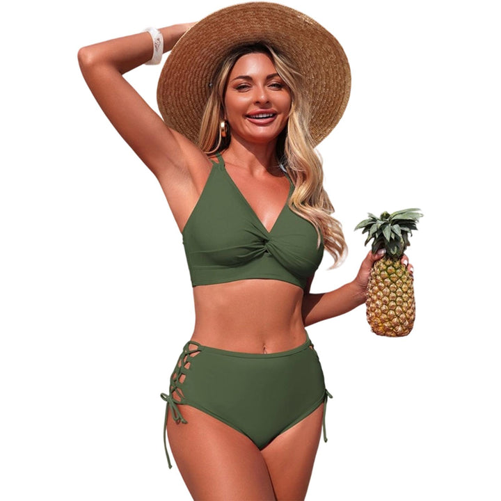 Womens Bikini Swimsuits Twist Front Bikini Swimsuit Sexy V Neck Lace Up Two Piece Bathing Suit for Vacation modern