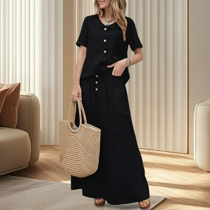 2 Piece Skirt Set Solid Cotton Two Piece Sets Short Sleeve Top and Maxi Skirt Casual Outfit for Daily Wear everywhere