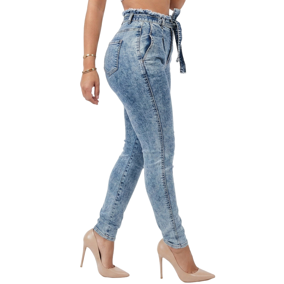 Women Skinny Jeans Mid Rise Tassel Waist Denim Pants Slim Fit Distressed Trendy Trousers for Travel Dating handsome