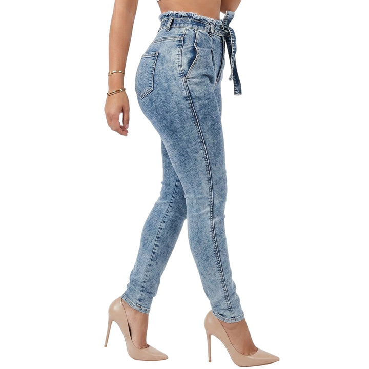 Women Skinny Jeans Mid Rise Tassel Waist Denim Pants Slim Fit Distressed Trendy Trousers for Travel Dating handsome