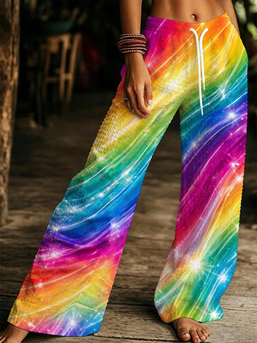 Colorful Abstract Starlight Galaxy Gradient Women's Drawstring Wide-Leg Pants