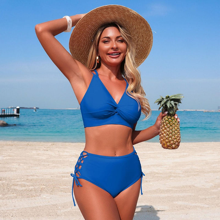 Womens Bikini Swimsuits Twist Front Bikini Swimsuit Sexy V Neck Lace Up Two Piece Bathing Suit for Vacation modern