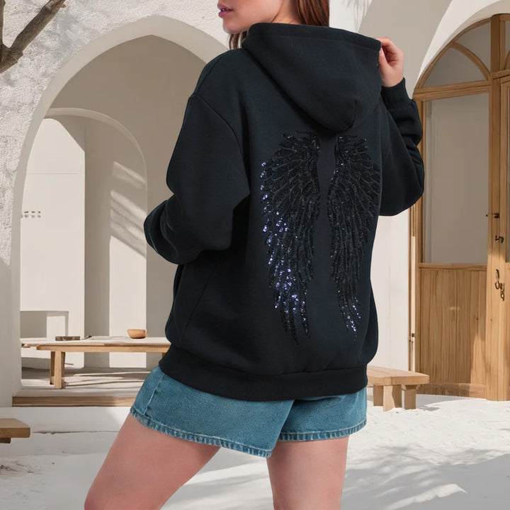 Angel Wings Hoodie Women Sequin Glitter Casual Oversized Long Sleeve Pullover Hoodies Trendy Tops for Travel here