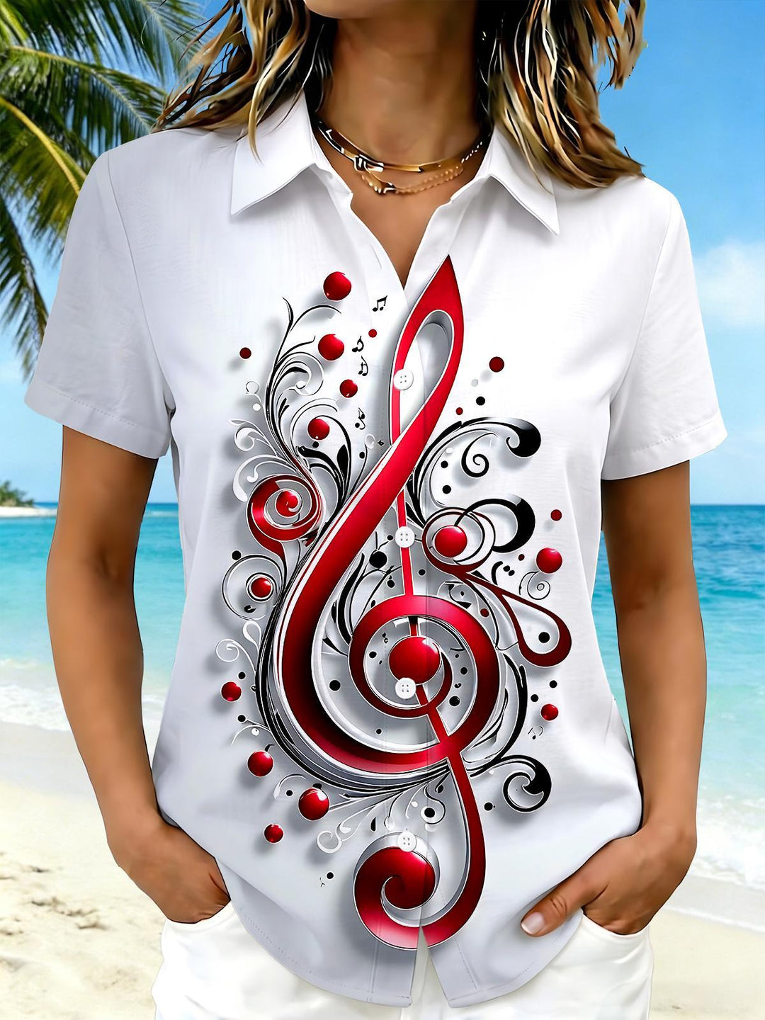 Musical Note Women's Short Sleeve Shirts