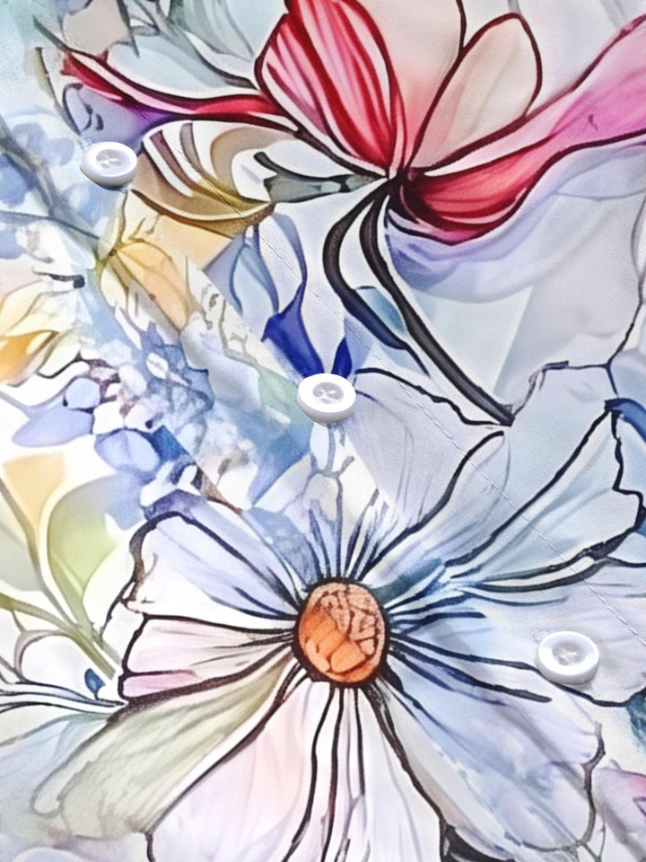 Art Pastel Watercolor Floral Women's Short Sleeve Shirts