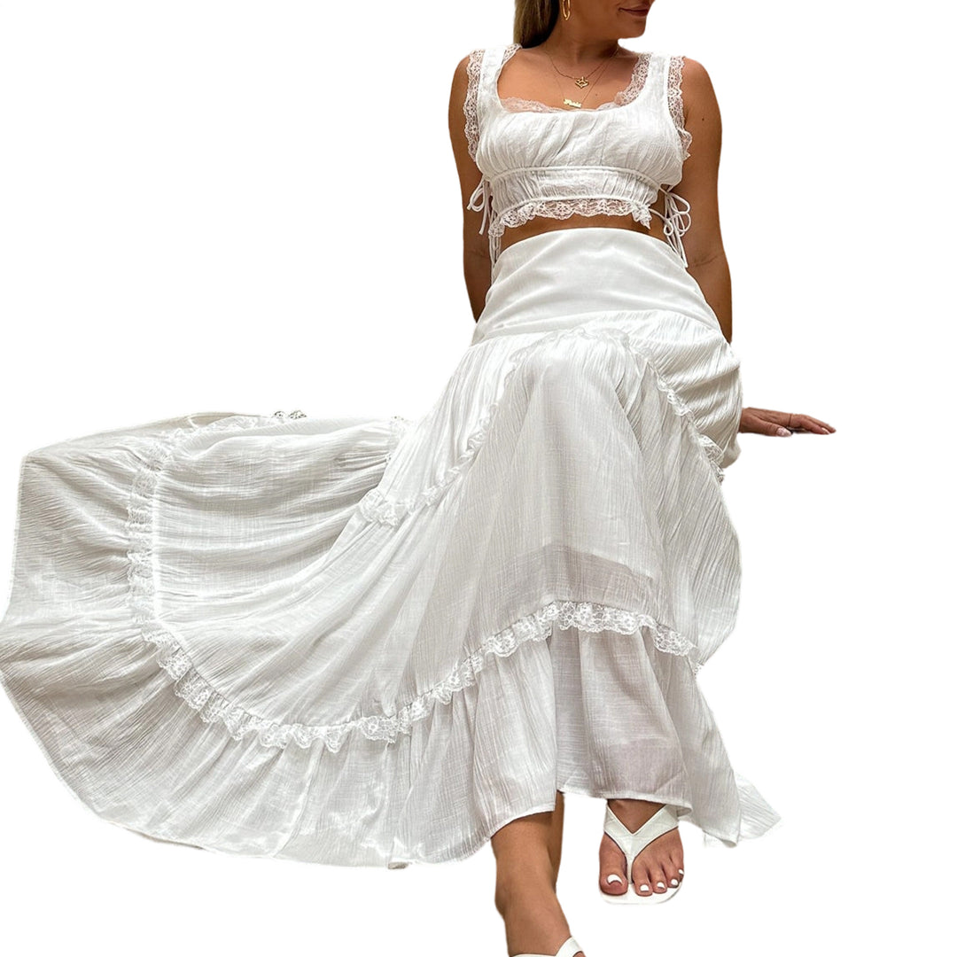 2 Piece Maxi Skirt Sets for Women Side Tie Boho Sleeveless Crop Tank Tops and High Waist Long Skirt for Beach top sale