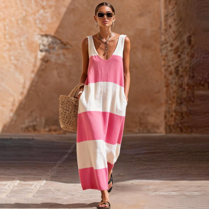 Sleeveless Dress for Women Striped Summer Vacation Beach Cover Up Sleeveless Tank Dress for Travel Dating sturdy