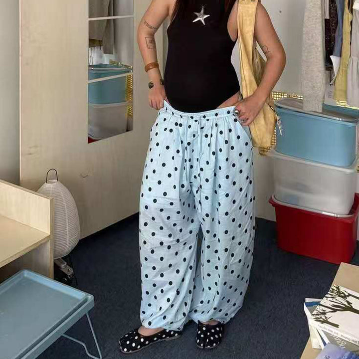 Baggy Wide Leg Pants for Women Dot Print Elastic Waist Wide Leg Palazzo Pants with Pockets for Daily Wear sturdy