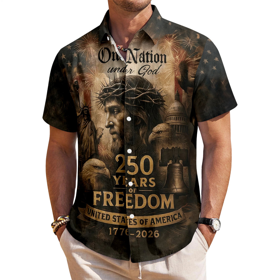 Flag Button Up Shirt Men 250 Years of Freedom Short Sleeve Hawaiian Shirts Summer Tops for Independence Day expert