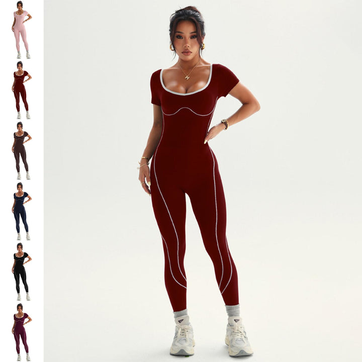Gym Jumpsuits for Women Butt Lift Short Sleeve Workout Jumpsuit Seamless Long Bodysuits for Home Fitness bearable