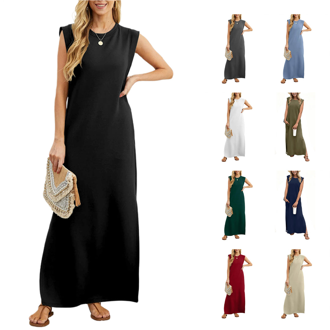Tank Maxi Dress Sleeveless Solid Color Maxi Dress Loose Fit Side Slit Sundress for Fashionable Daily Wear Vacation Dating classy