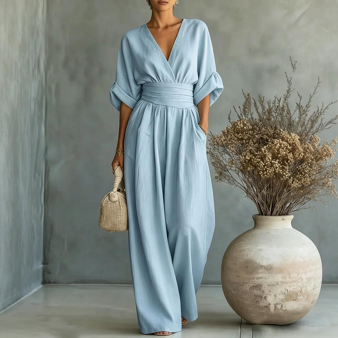 Womens Jumpsuits Casual Dressy V Neck Wide Leg Flowy Short Sleeve Casual Cinched Waist Overalls Daily Wear best service