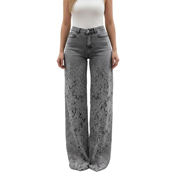 Lace Jeans for Women Hollow Lace Spliced High Waisted Fashion Jeans Loose Fit Denim Pants for Daily Wear exceptional