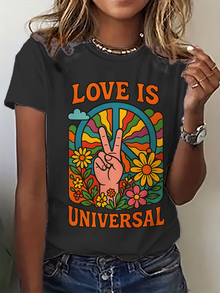Love Is Universal Retor Hippie Art Crew Neck T-shirt