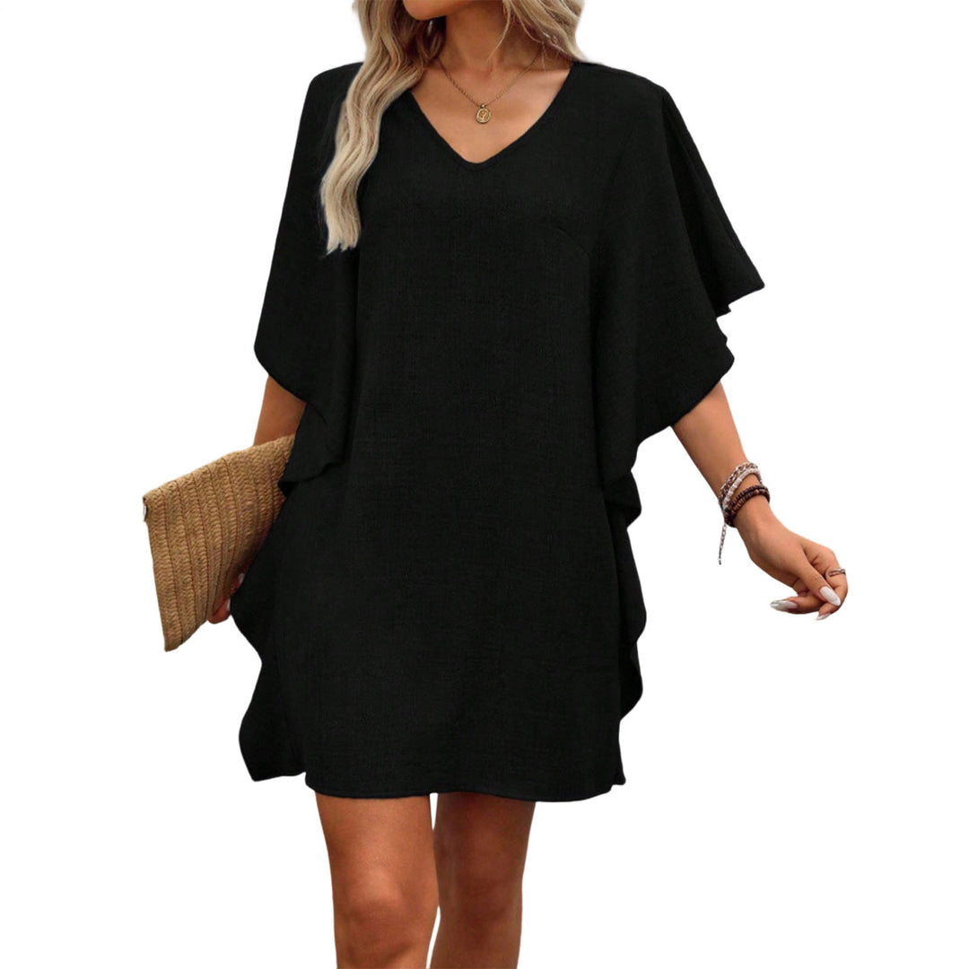 V Neck Ruffle Dress Summer Fashion Ruffle Short Sleeve Casual Shift Dress for Beach Vacation Daily Wear gifts