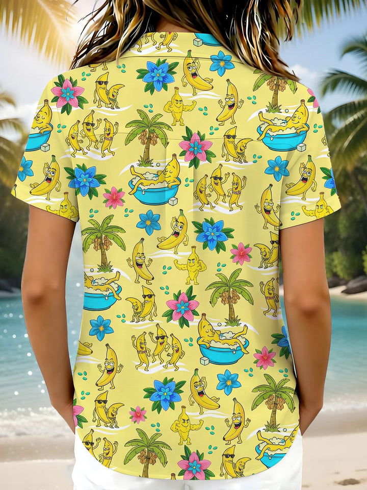 Banana Hawaiian Print Women's Short Sleeve Shirts