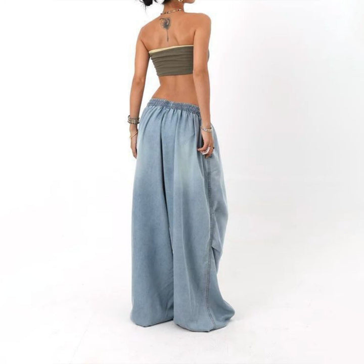 Womens Elastic Waist Jeans Low Rise Vintage Baggy Barrel Jeans Streetwear Loose Fit Denim Pants for Travel candid