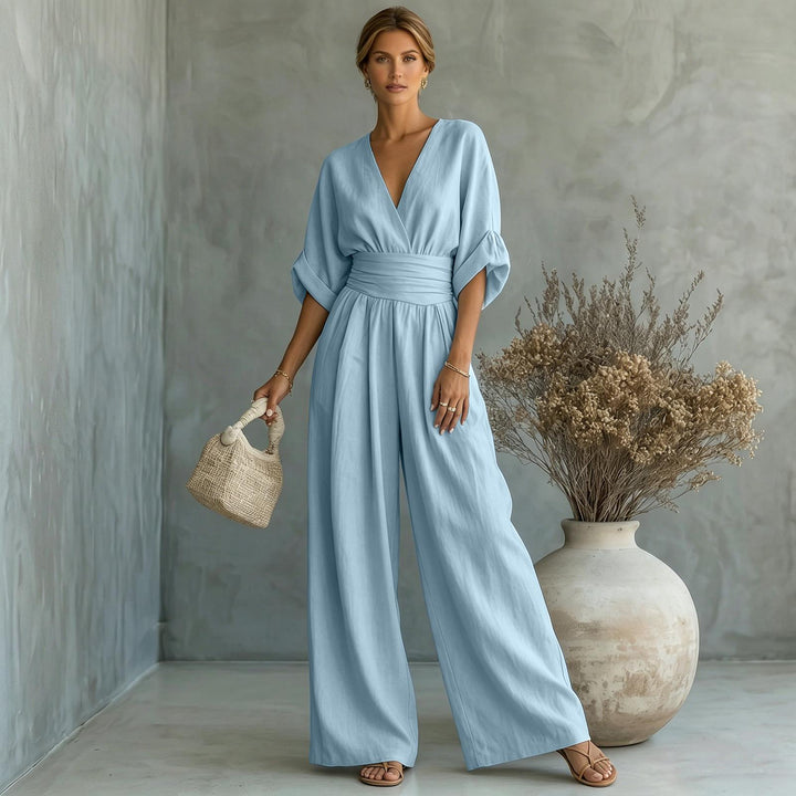 Womens Jumpsuits Casual Dressy V Neck Wide Leg Flowy Short Sleeve Casual Cinched Waist Overalls Daily Wear best service