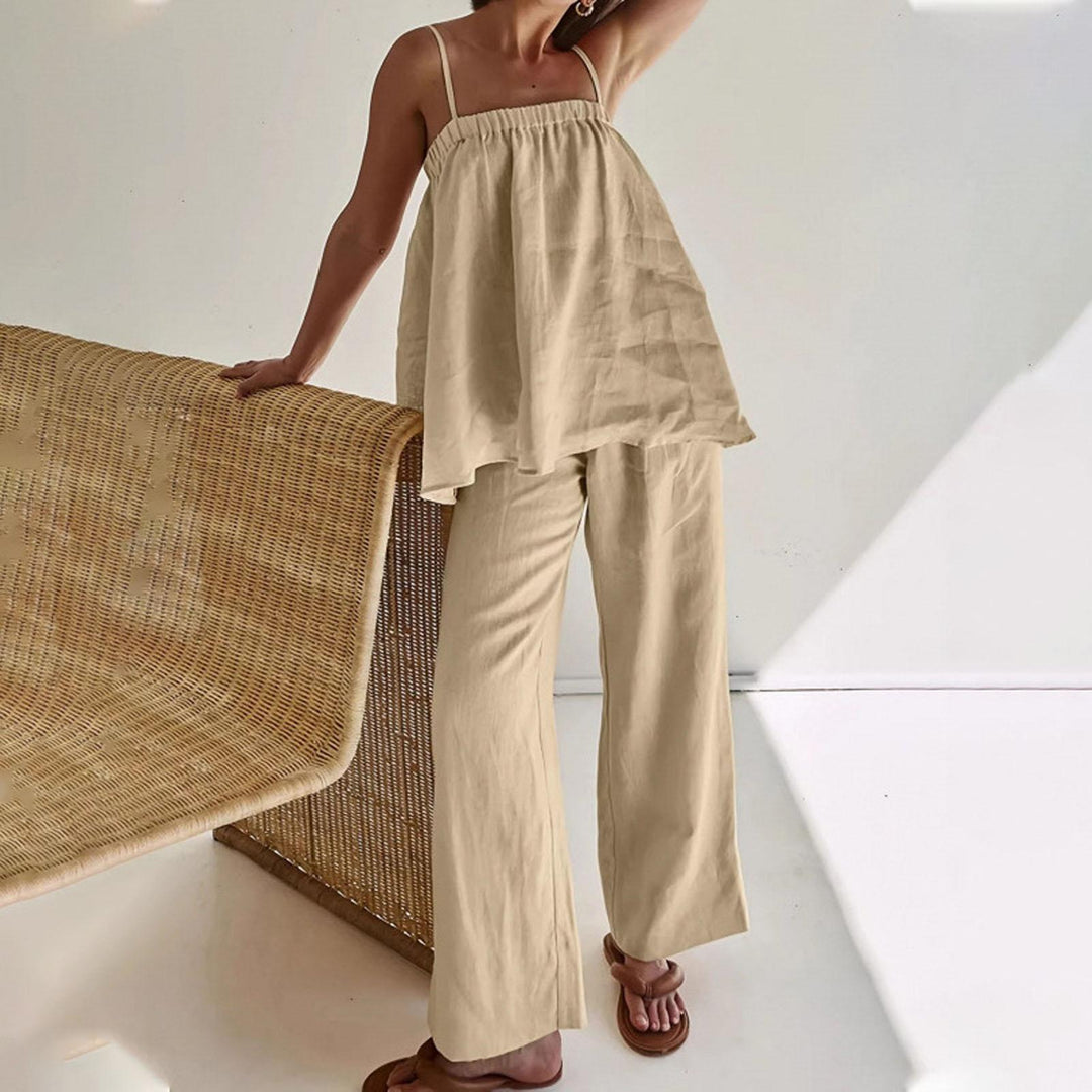 2 Piece Summer Outfits for Women Spaghetti Strap Sleeveless Tank Top Wide Pants Set Casual Outfit for Date outgoing