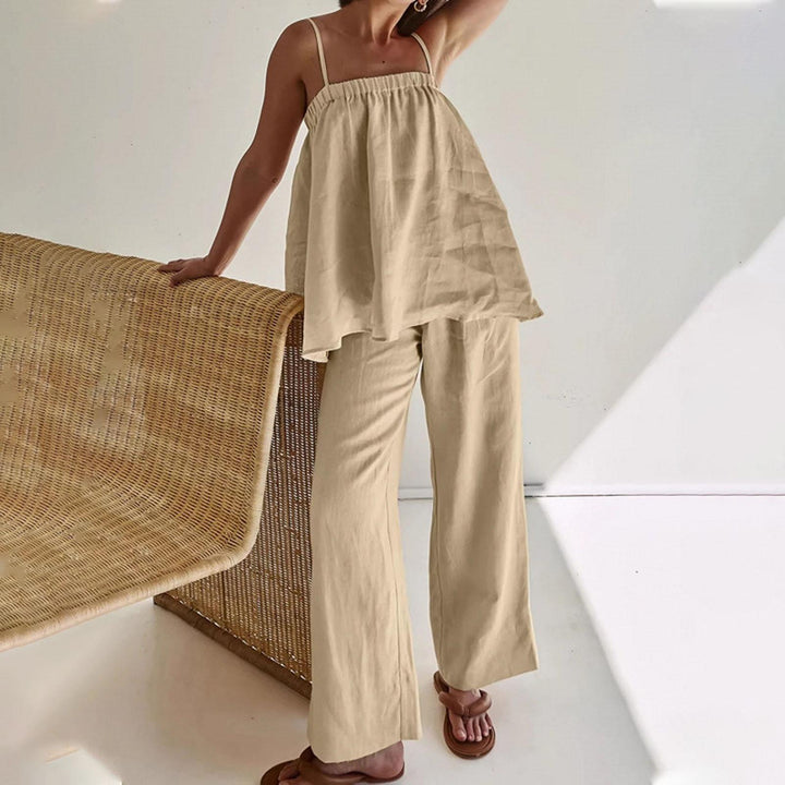 2 Piece Summer Outfits for Women Spaghetti Strap Sleeveless Tank Top Wide Pants Set Casual Outfit for Date outgoing