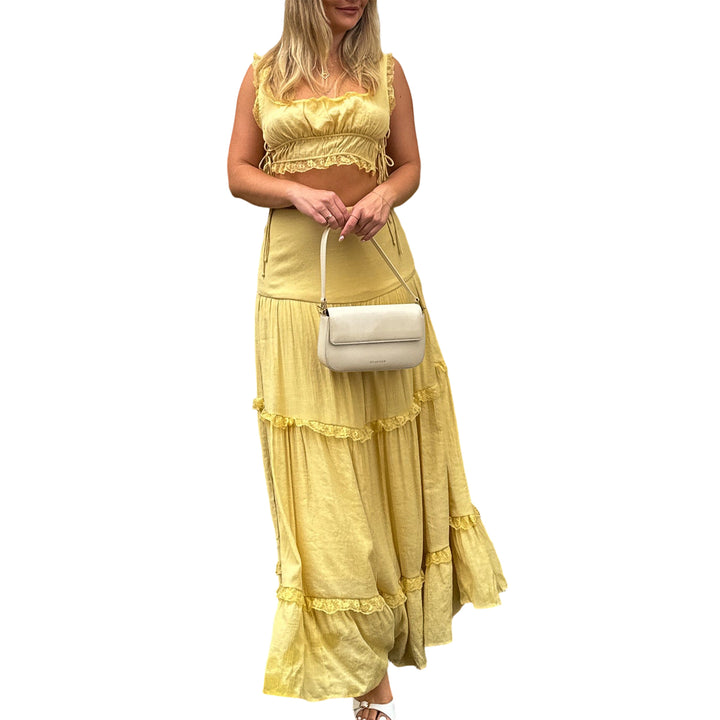 2 Piece Maxi Skirt Sets for Women Side Tie Boho Sleeveless Crop Tank Tops and High Waist Long Skirt for Beach top sale