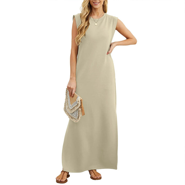Tank Maxi Dress Sleeveless Solid Color Maxi Dress Loose Fit Side Slit Sundress for Fashionable Daily Wear Vacation Dating classy