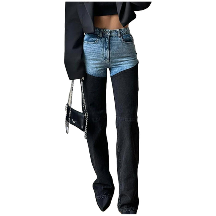 Women Straight Leg Jeans Mid Waist Casual Stretchy Summer Denim Pants Contrasting Colors Jeans for Dating reasonable