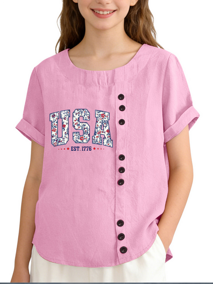 America 250th Anniversary Children's Cotton And Linen Button Shirt