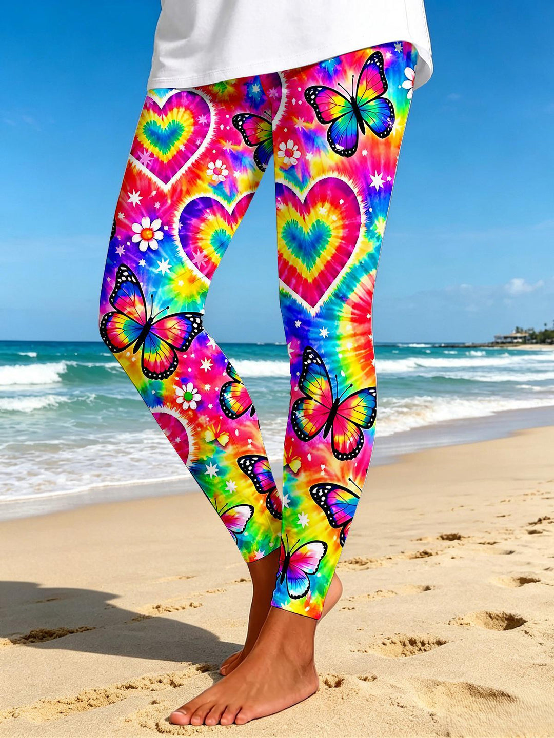 Colorful Tie-Dye Butterfly Heart Women's Leggings