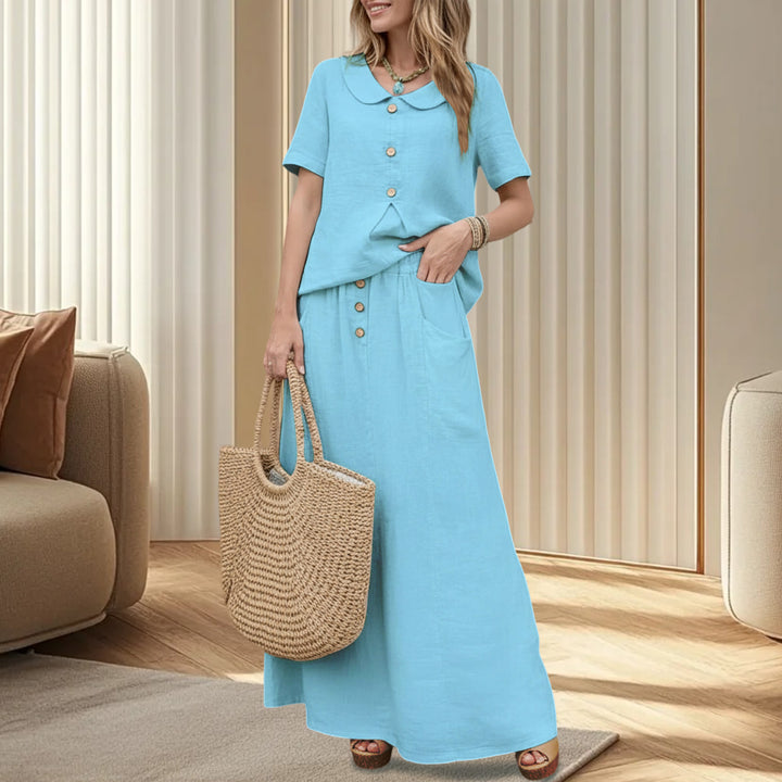 2 Piece Skirt Set Solid Cotton Two Piece Sets Short Sleeve Top and Maxi Skirt Casual Outfit for Daily Wear everywhere