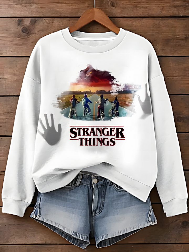 Strange Things Printed Long Sleeve Casual Top