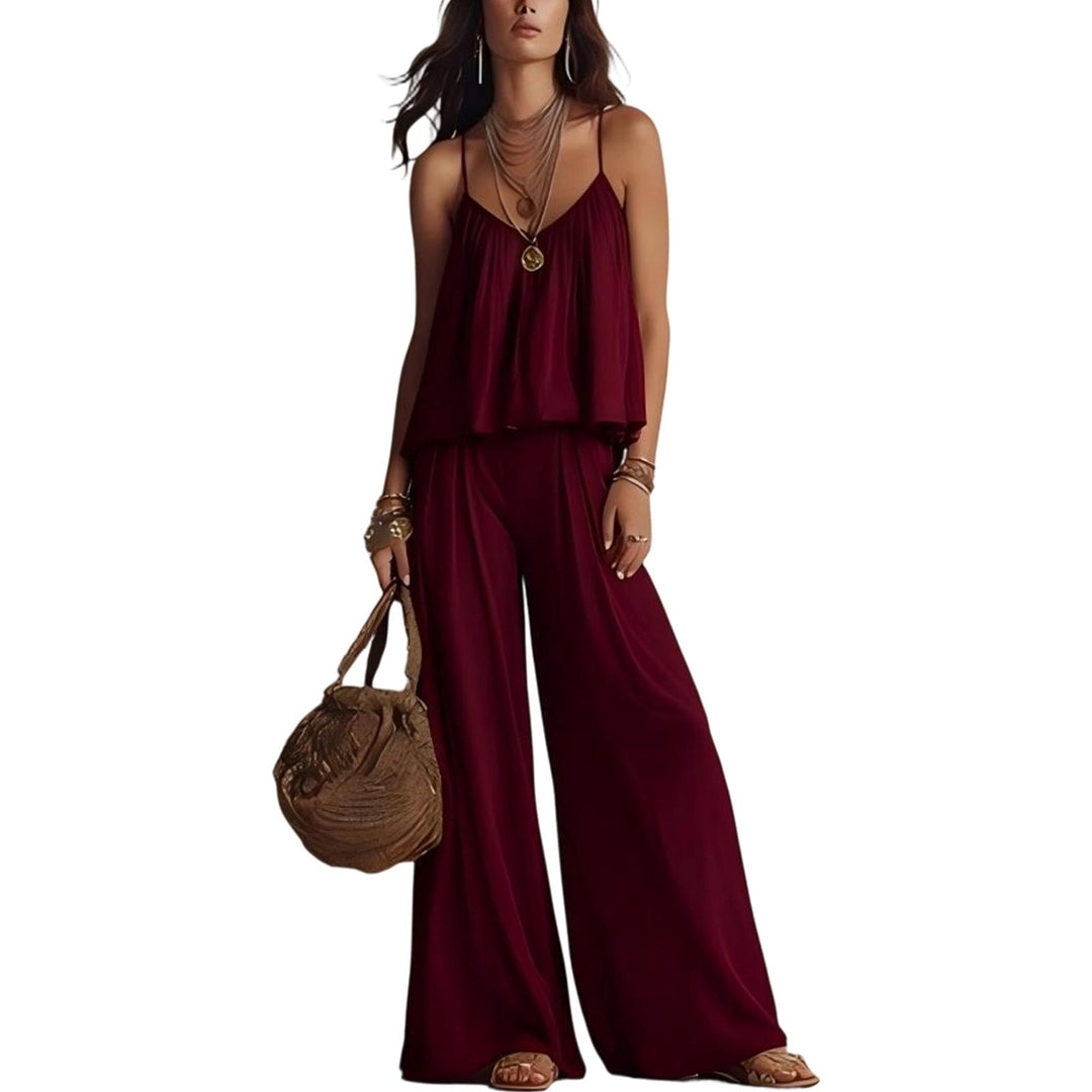 Womens Two Piece Sets Summer Spaghetti Strap Solid Color Bustier Wide Leg Pant Going Out Clothes for Party heathly