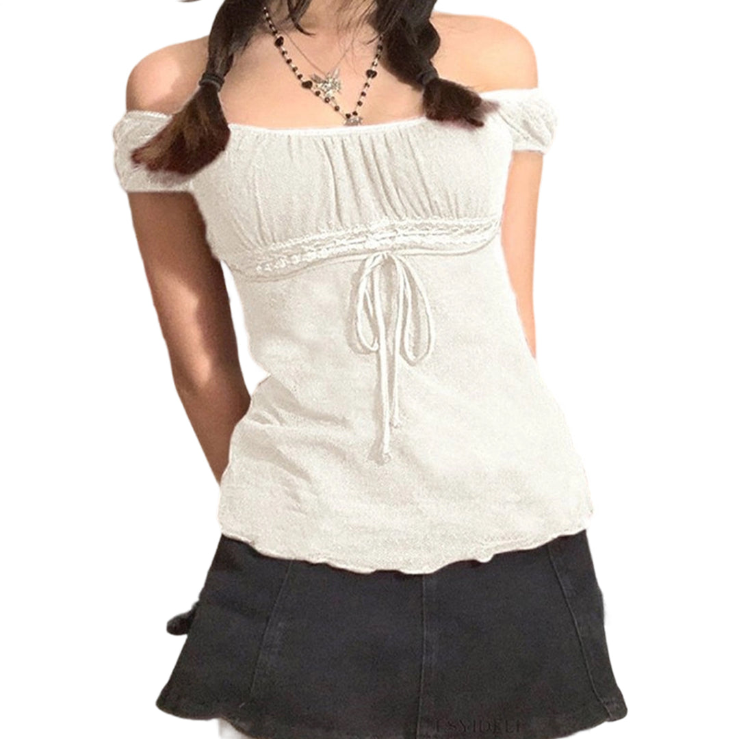 Off The Shoulder Shirts for Women Lace Trim Bow Dressy Casual Blouses Sexy Going Out Shirts for Going Out method