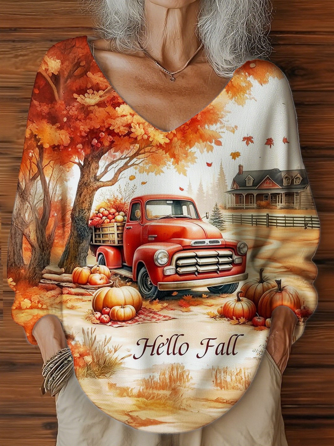 Hallo Fall Jeep Casual V Neck Pullover Sweater