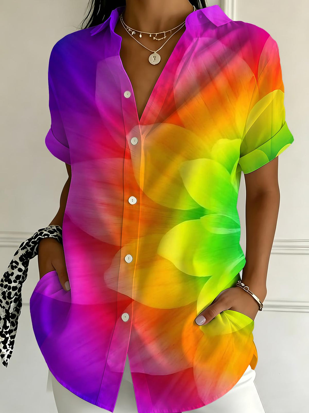 Colorful Floral Women's Short Sleeve Shirts