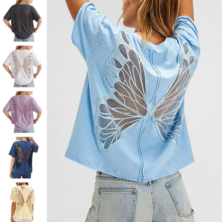 Cut Out Tops for Women Butterfly Cut Out Back Fashion Casual T Shirts Loose Fit Basic Tops for Going Out newcomer