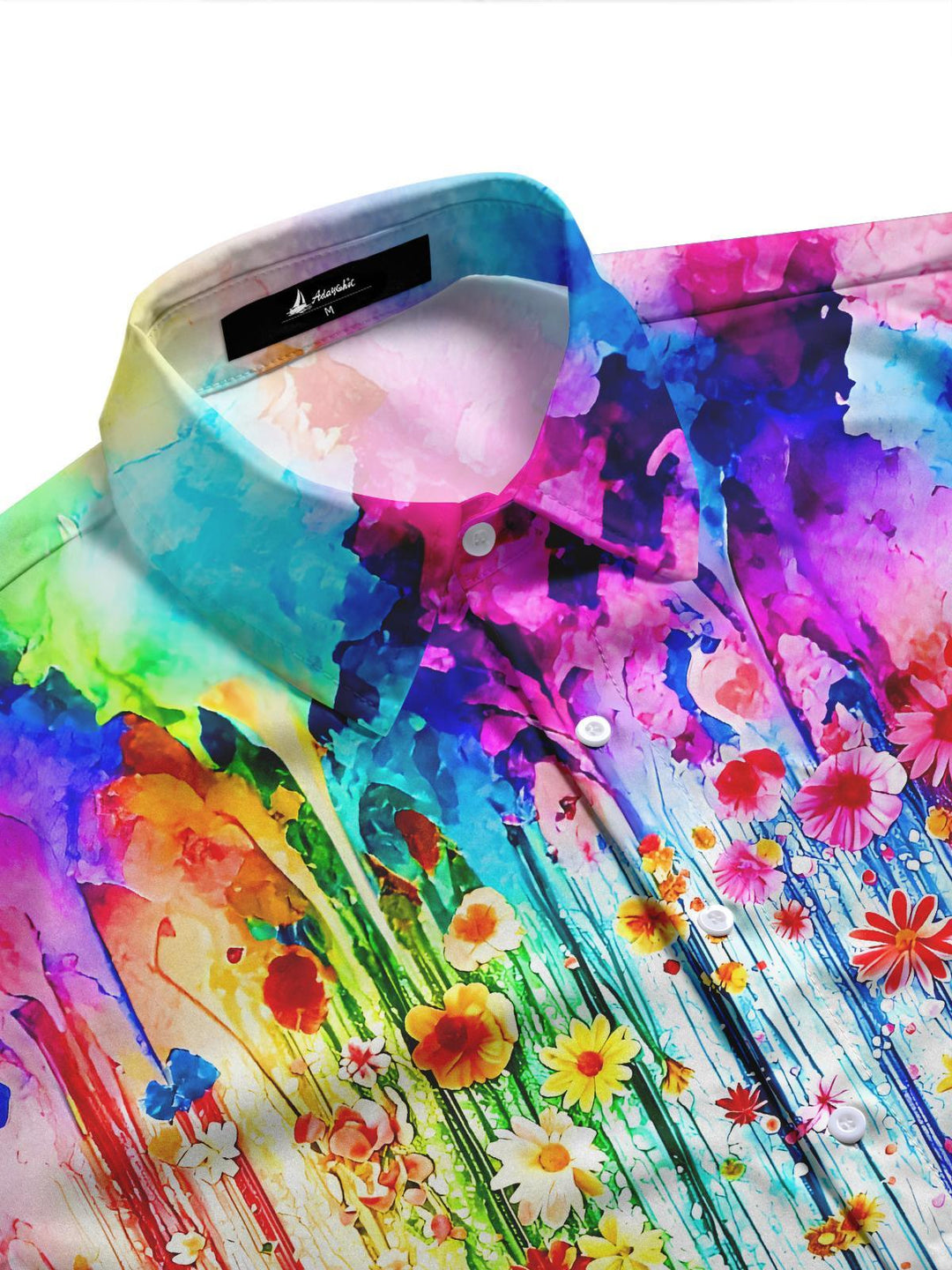 Rainbow Tie Dye Paint Splatter Floral Women's Short Sleeve Shirts
